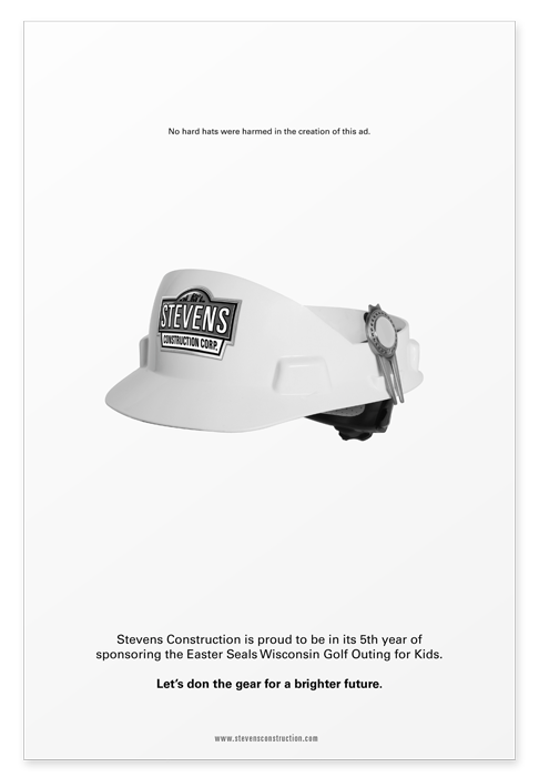 Full page sponsorship ad featuring a golf visor that resembles a construction hat