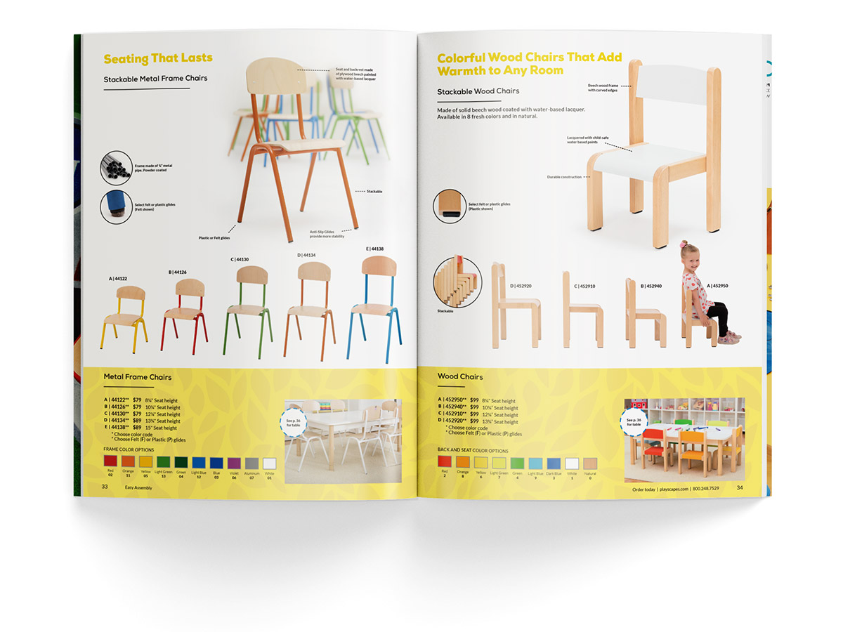 Catalogue spread design for pages 33 and 34 for Playscapes