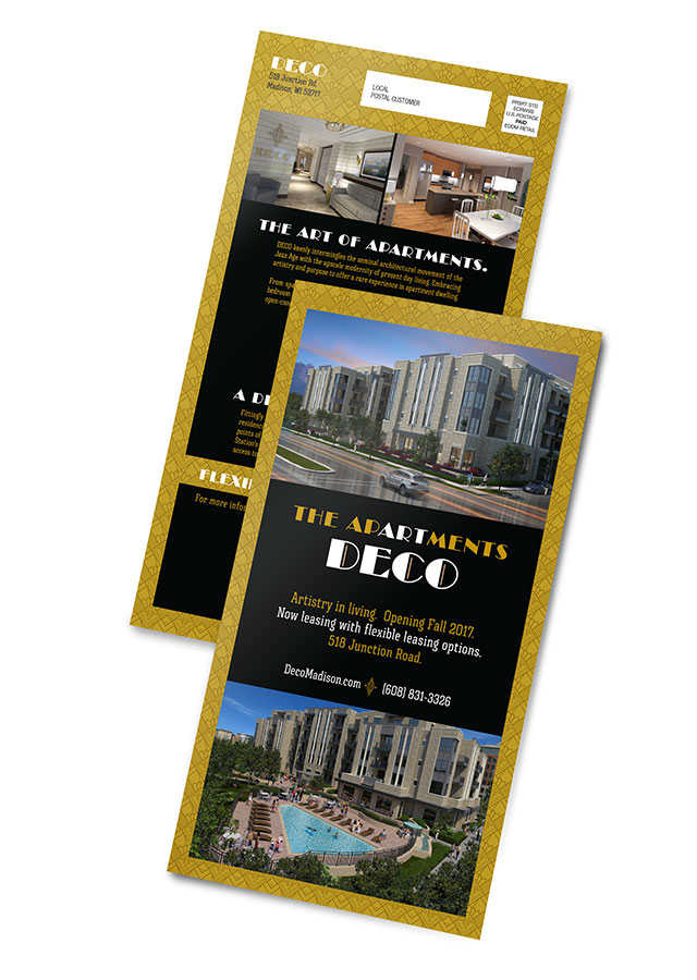 Direct mail design for Deco Apartments