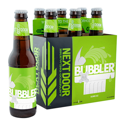 Packaging for a six pack of Bubbler beer